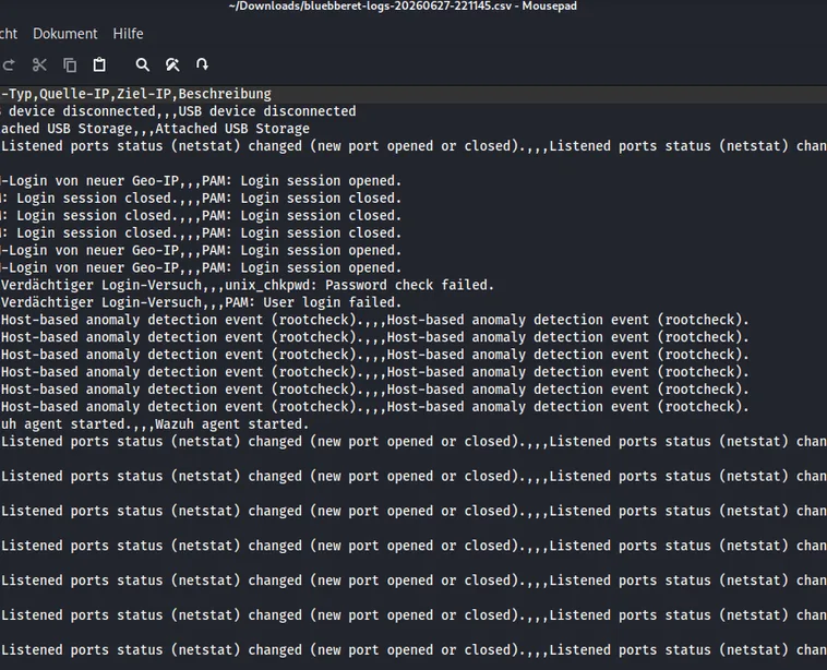 Exportierte Vorfälle als CSV-Datei