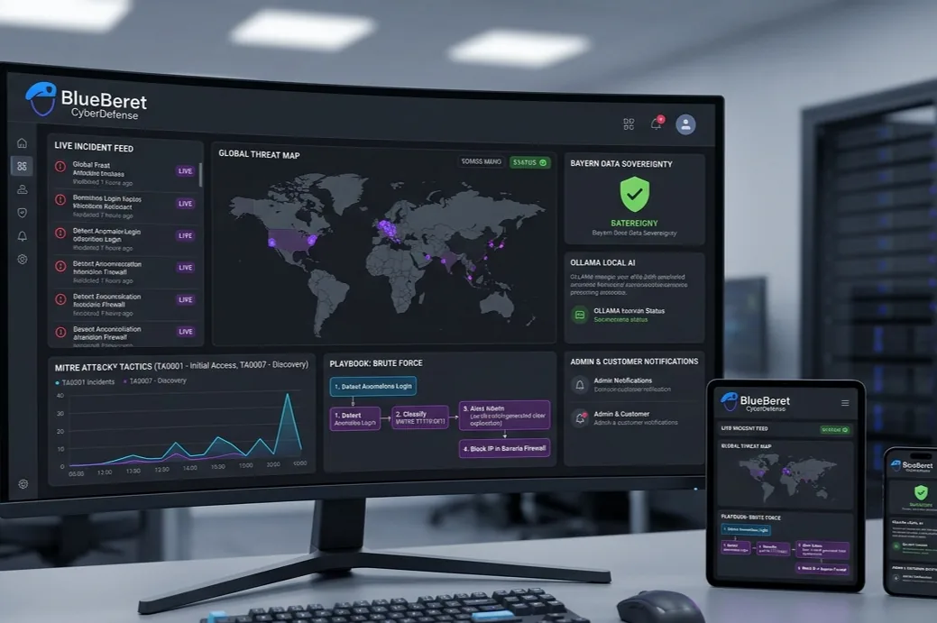 Threat-Radar-Dashboard auf Monitor, Tablet und Smartphone